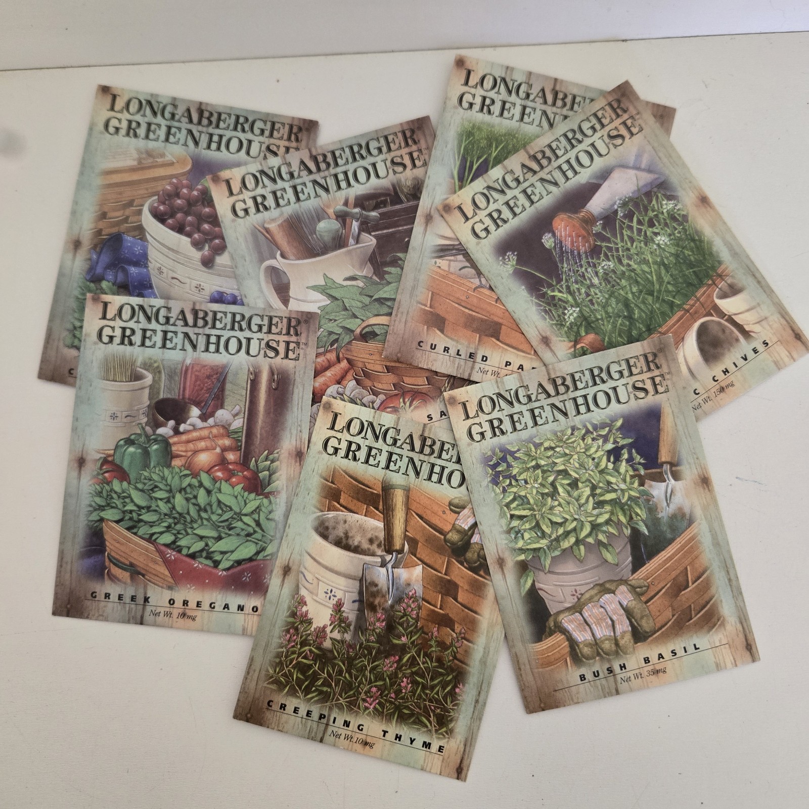 7pc LONGABERGER GREENHOUSE Seed Packets Cilantro Oregano Sage Thyme Parsley NEW