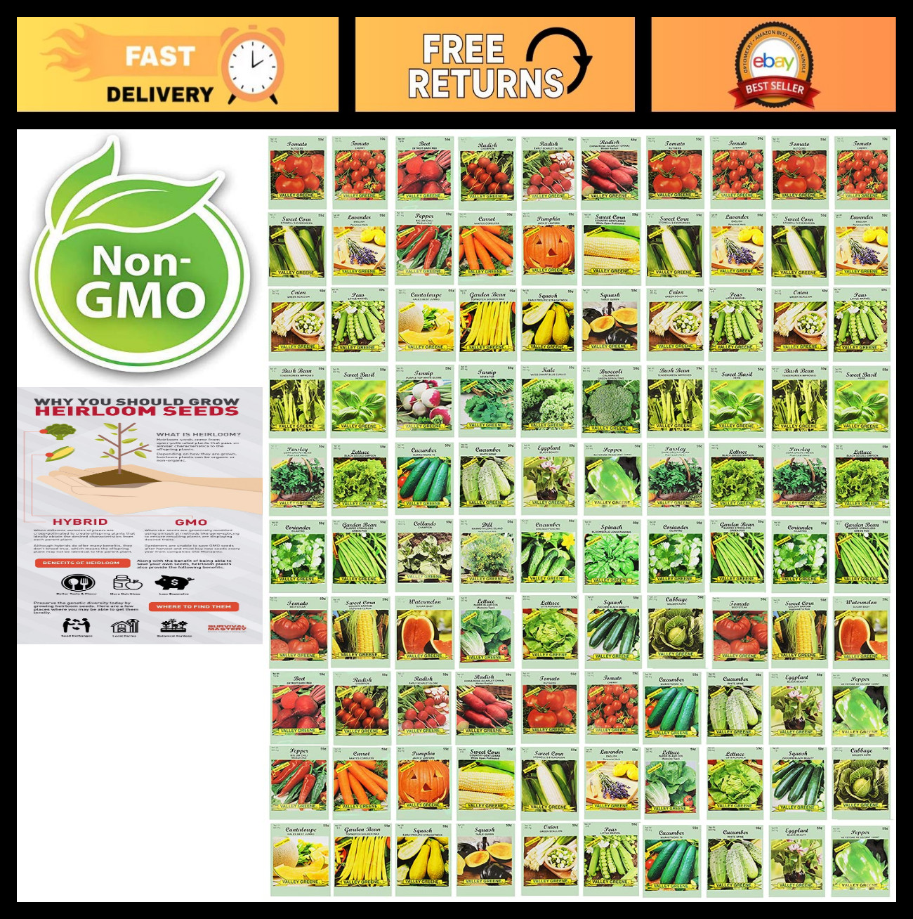 100 Assorted Heirloom Vegetable Seeds – 100% Non-GMO, Organic Garden Variety