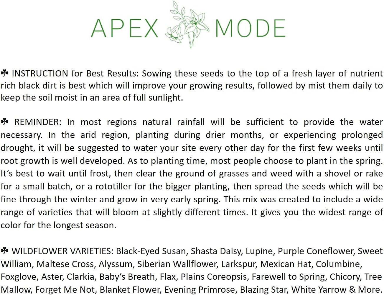 Perennial Wildflower Seeds Package with 25 Different Varieties 100,000 Seeds, Hu