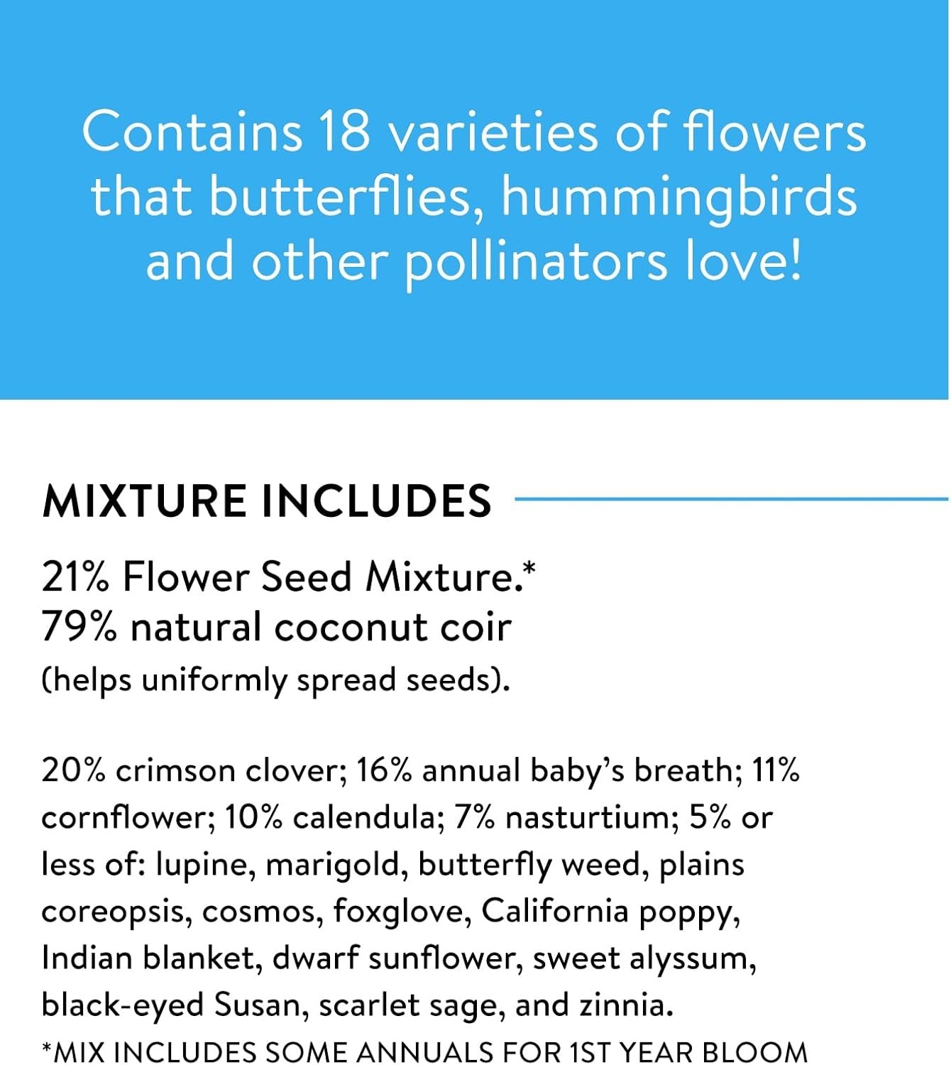 25,000 Non-GMO Wildflower Seeds – 18 Varieties for Hummingbirds & Butterflies
