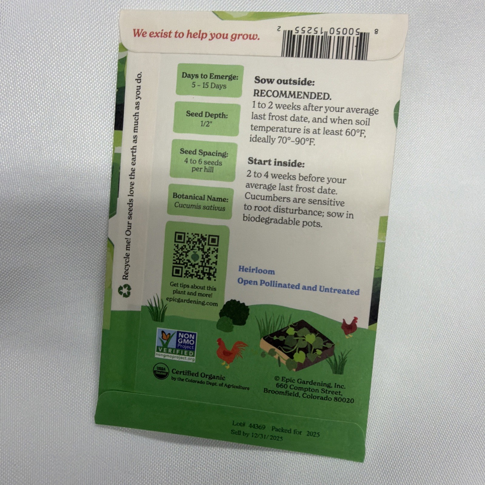 6 Packs Epic Gardening (Botanical Interests) Veggie Vegetable Seeds ORGANIC