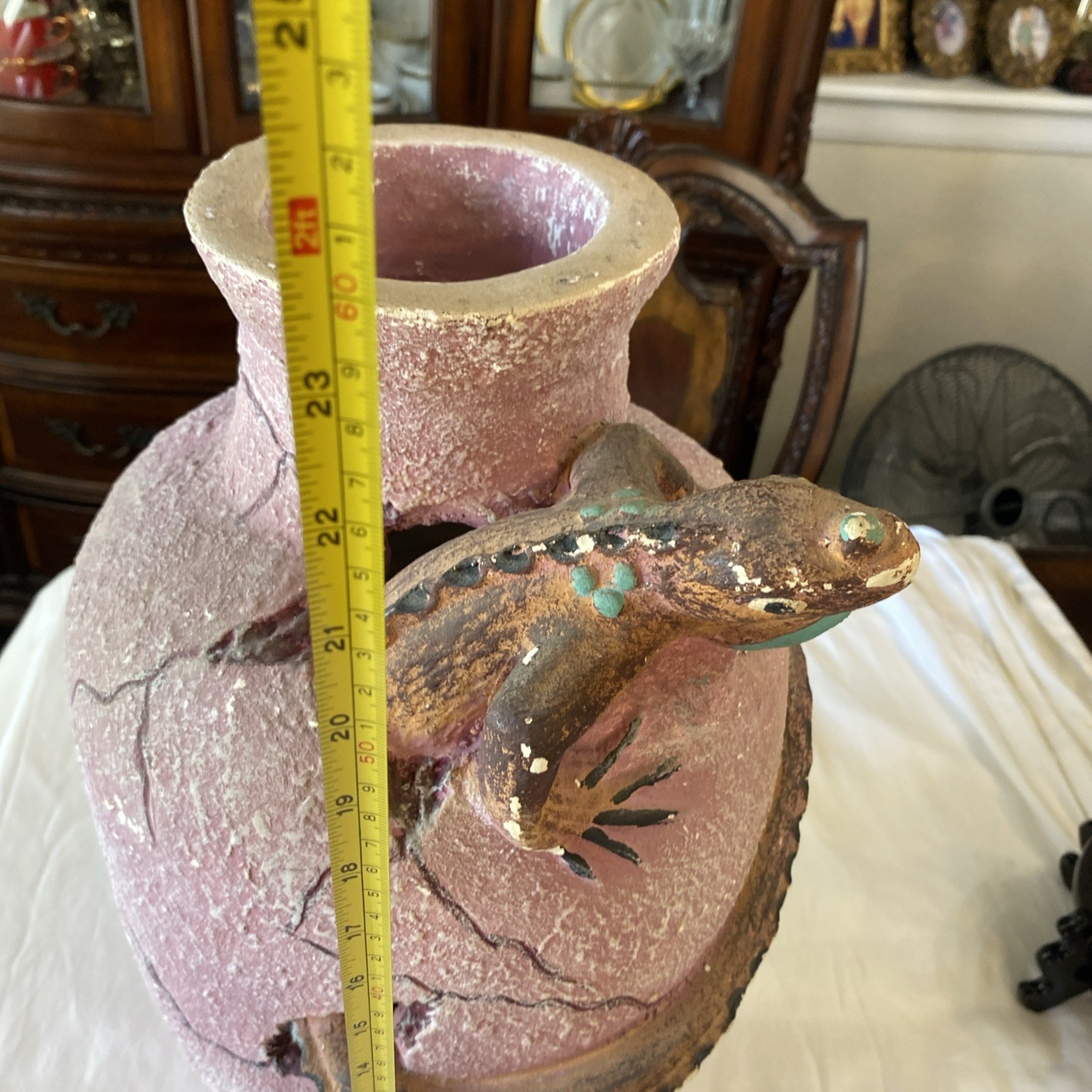 Vintage large Pottery Iguana Pot Garden Decor Handmade 22” Tall