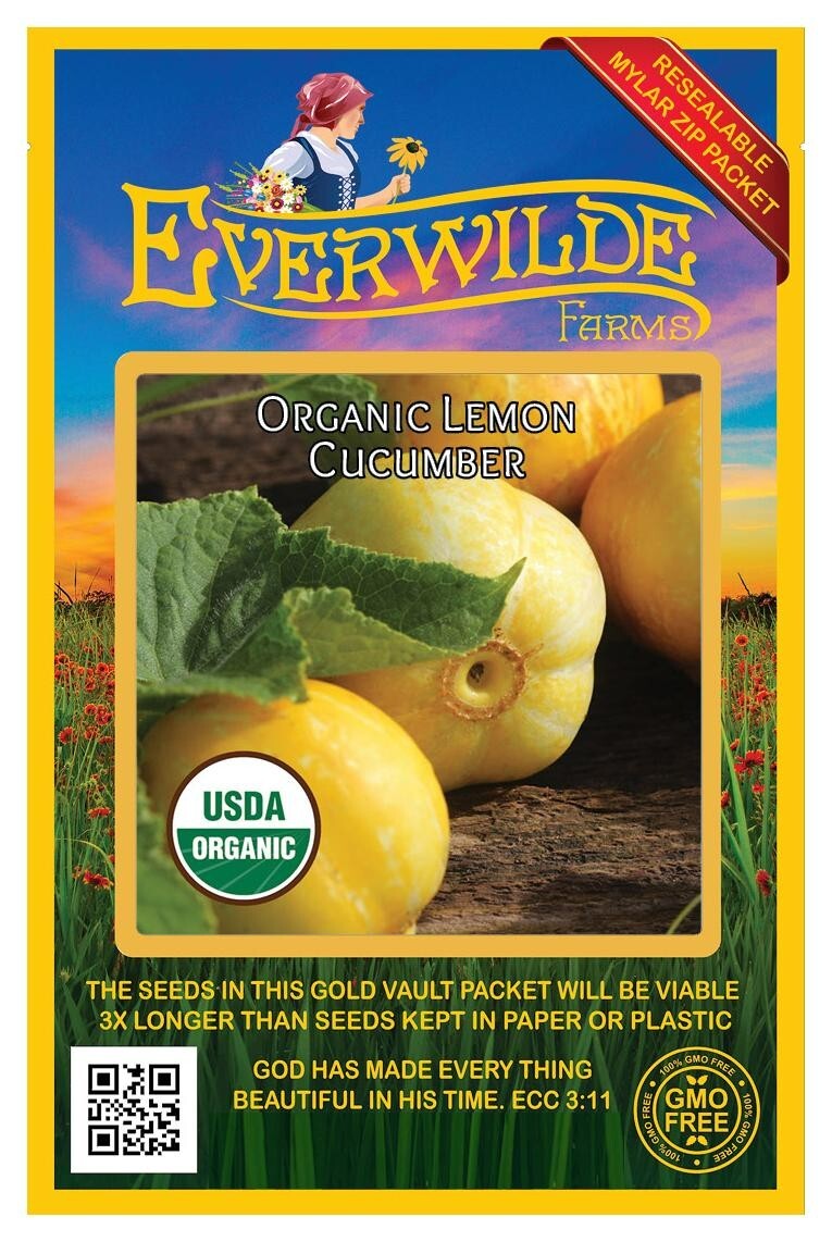 50 Organic Lemon Cucumber Seeds – Everwilde Farms Mylar Seed Packet