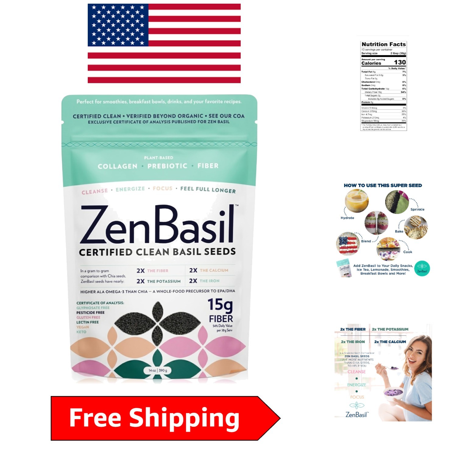 Nutritious Basil Seeds – , Lectin-Free, Rich in Prebiotics & Fiber, 14oz