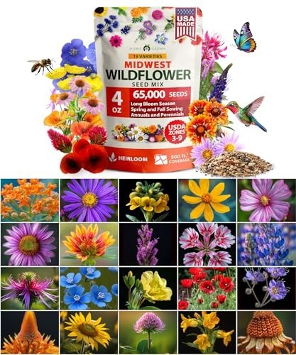 65,000+ Heirloom Wildflower Seeds Mix for Bees, Birds & Butterflies – 4 oz