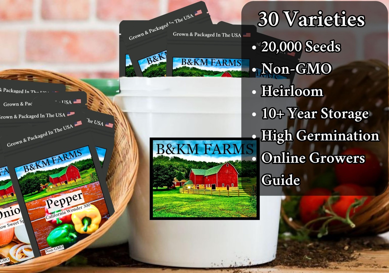 20,000+ Survival Seed Kit – 30 Non-GMO Heirloom Seeds for Home Garden, Weather-P