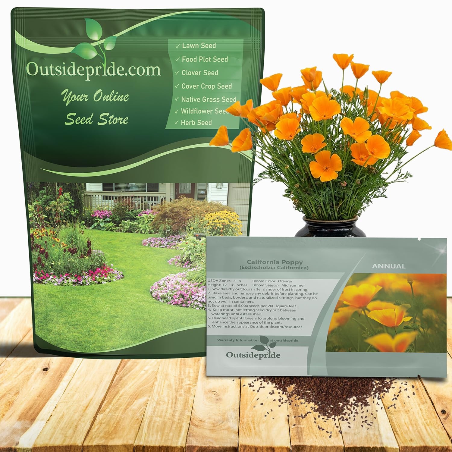 California Poppy Seeds – 1 lb. Drought-Tolerant Wildflower for Pollinator