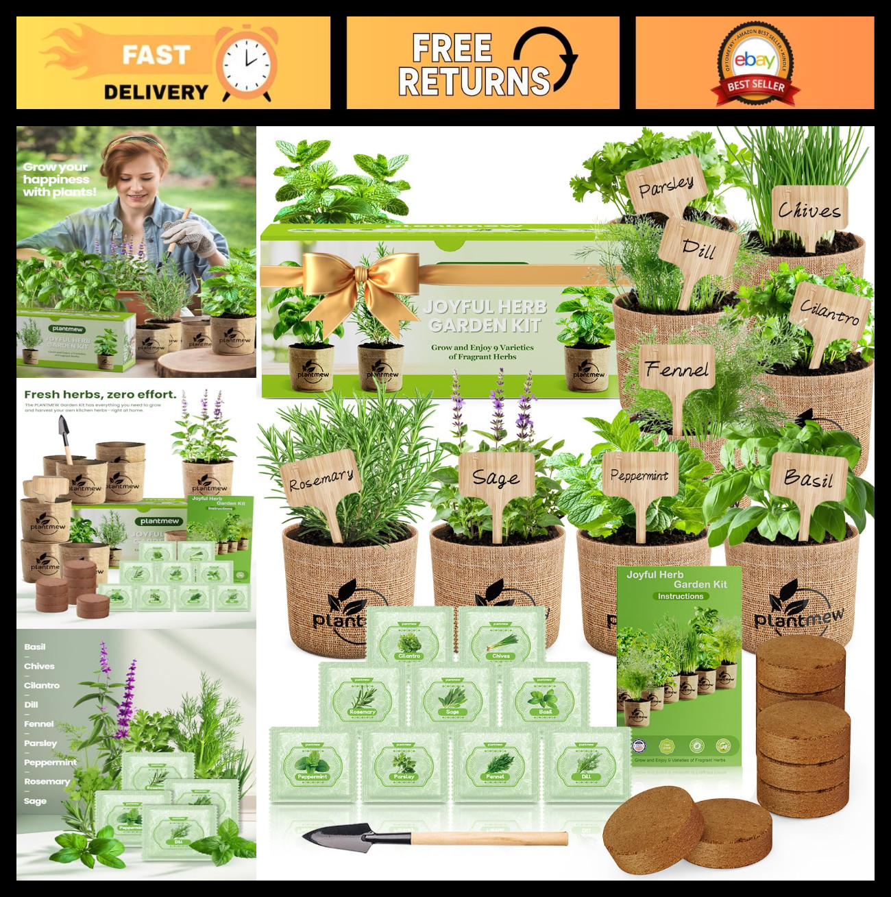 Culinary Herb Seeds Variety Pack – 9 Heirloom Kits for Indoor/Outdoor Gardening