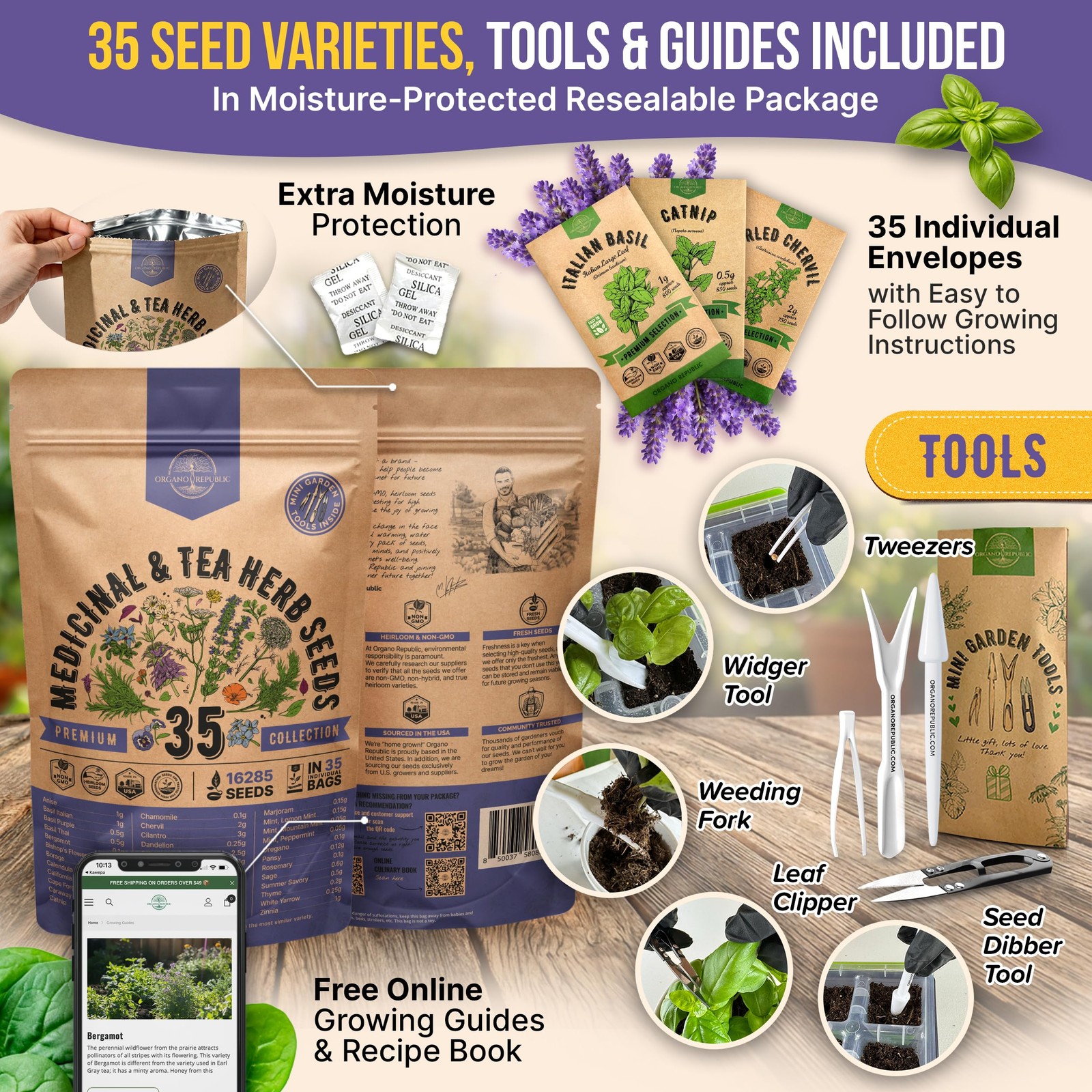 35 Medicinal & Tea Herb Seeds Variety Pack for Indoor & Outdoors. 16,335+ Non…
