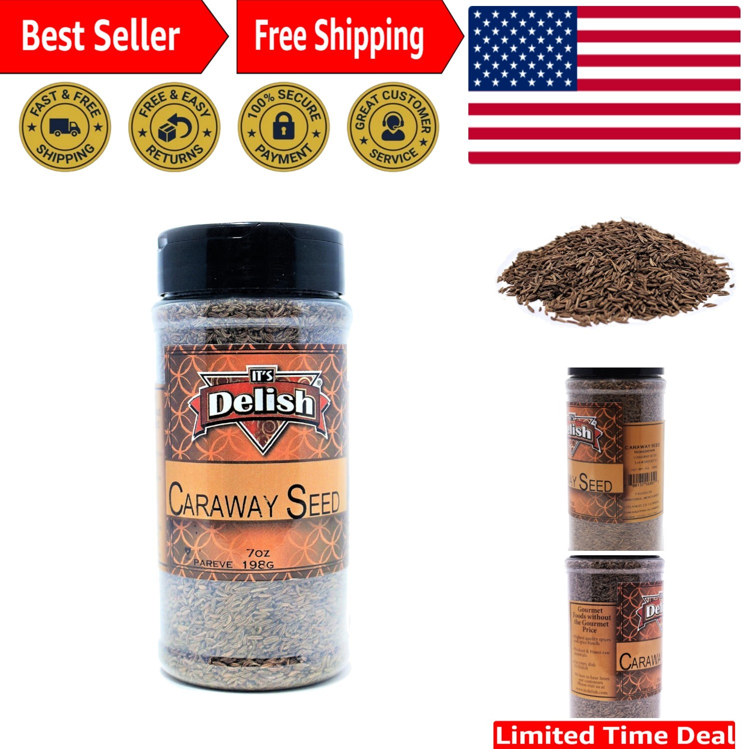 7oz Medium Jar of Its Delish Whole Caraway Seeds – Versatile Spice