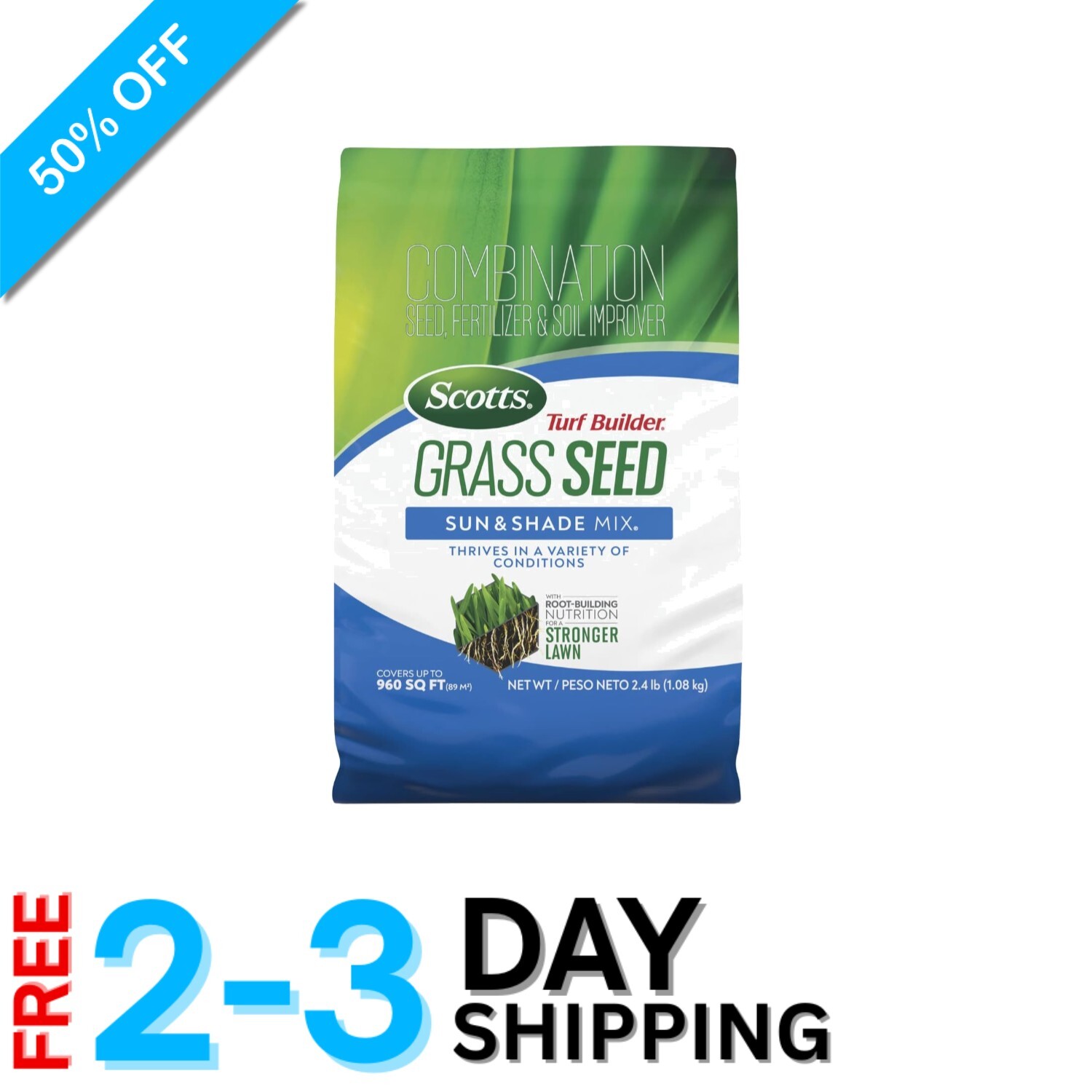 Turf Builder Grass Seed – Ideal Sun & Shade Mix, 2.4 lbs for Resilient Lawns