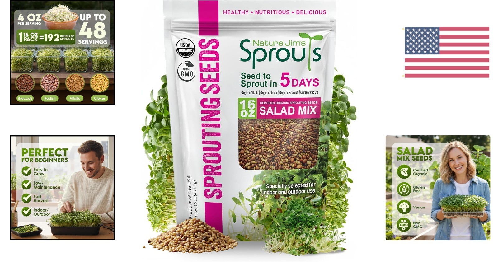 Nature Jim’s Organic Salad Mix – Non-GMO Microgreen Seeds for Home Gardening