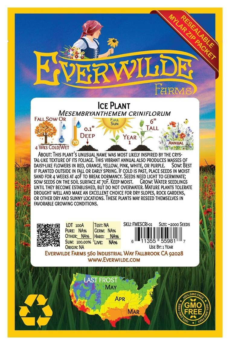 2000 Mixed Ice Plant Wildflower Seeds – Everwilde Farms Mylar Seed Packet