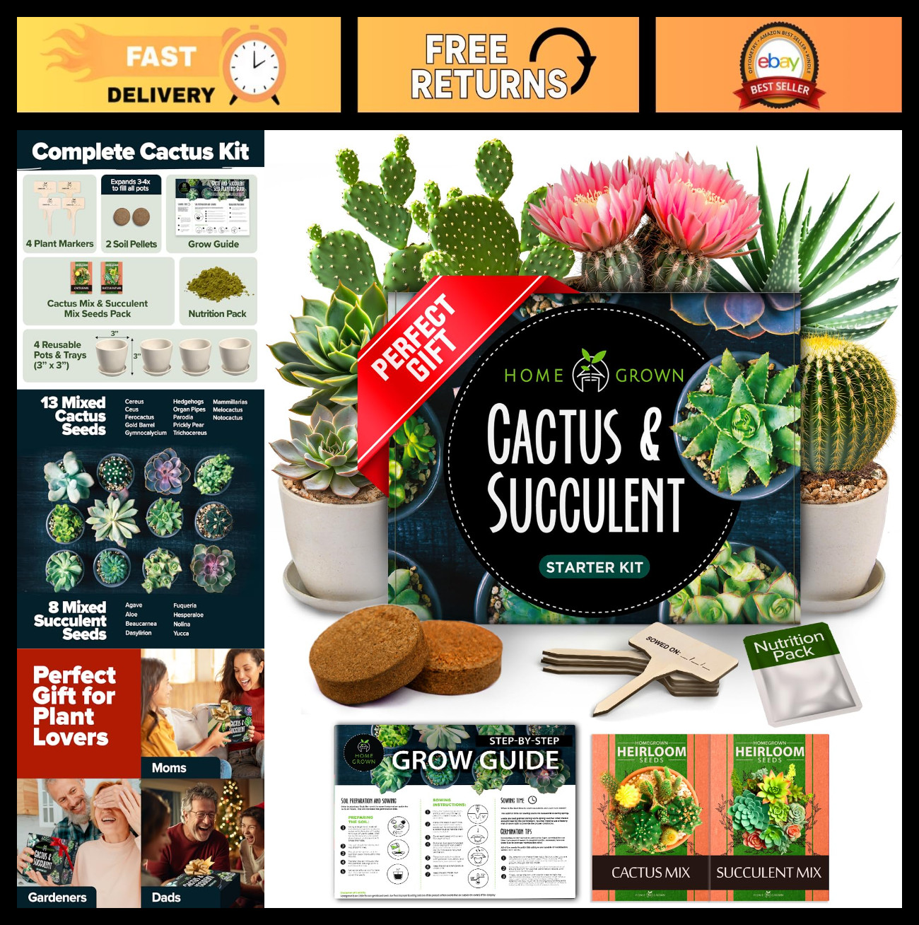 Succulent & Cactus Seed Kit – Premium Starter Set with Planters, Soil, Markers &