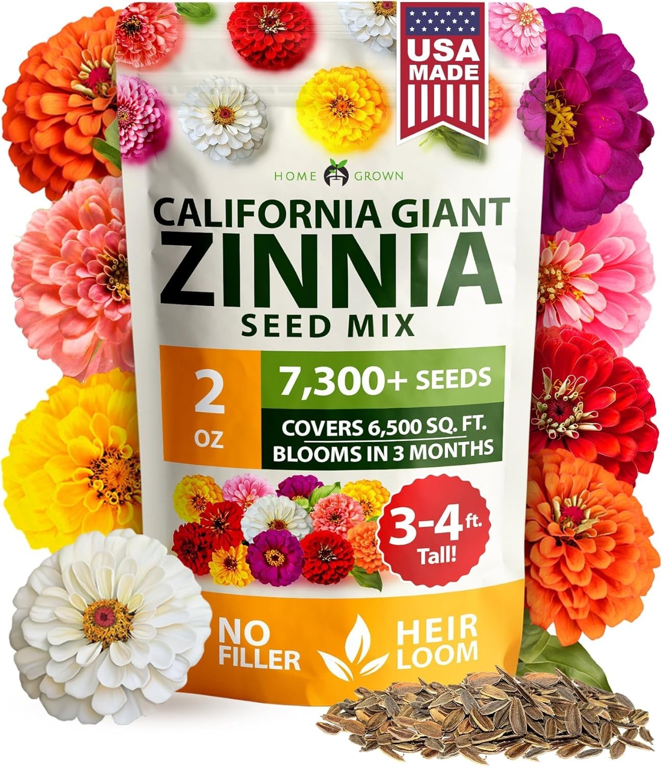 Zinnia Seeds for 2026 – California Giant Mix – 7,300+ 2 oz Plant Wildflower B…