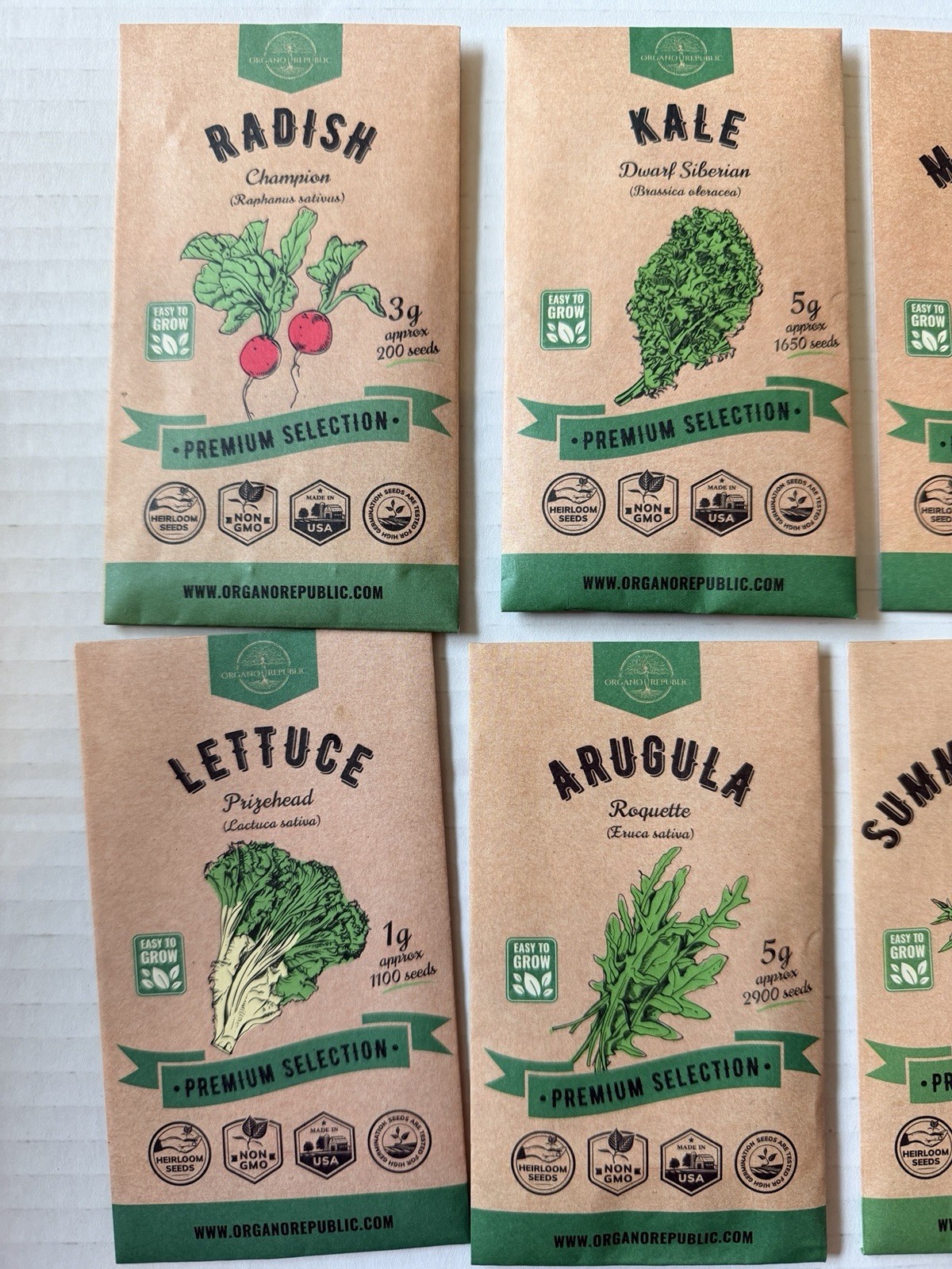 Lot Of 10 Heirloom Non-GMO Made In USA Greens Spring Mix Arugula Lettuce Kale