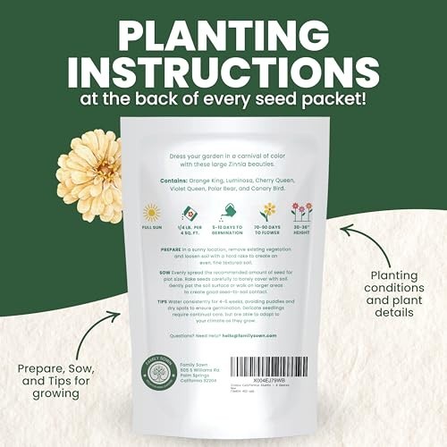 Bulk Zinnia Seeds – 12,000 California Giants Flower Seeds for Planting – 1/4 lb