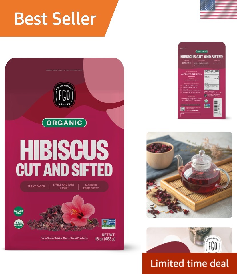 Organic Hibiscus Tea Flowers, 16oz Resealable Bag – Health & Flavor Boost