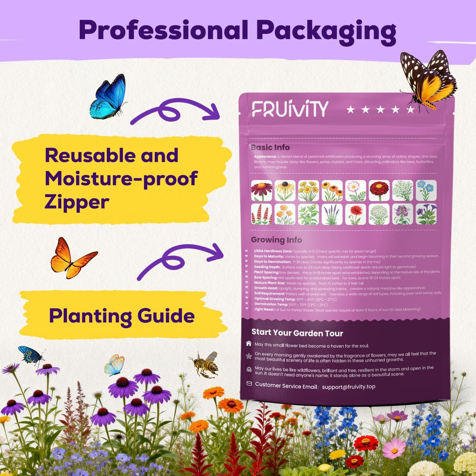 200,000+ Wildflower Seeds Bulk (4oz) – 16 Varieties, Attract Bees & Butterflies,