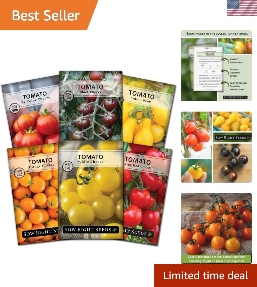 Cherry Tomato Seed Collection for Planting – Black, Large Red, White, Orange,…