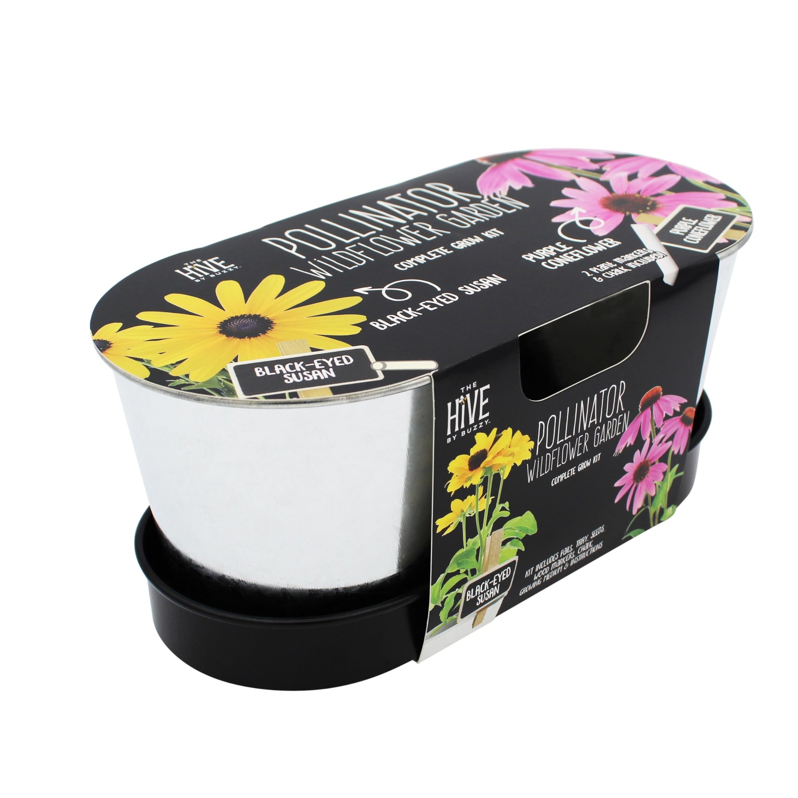 Seeds Pollinator Garden Grow Kit with 2 Galvanized Metal Pots, Black-Eyed Sus…