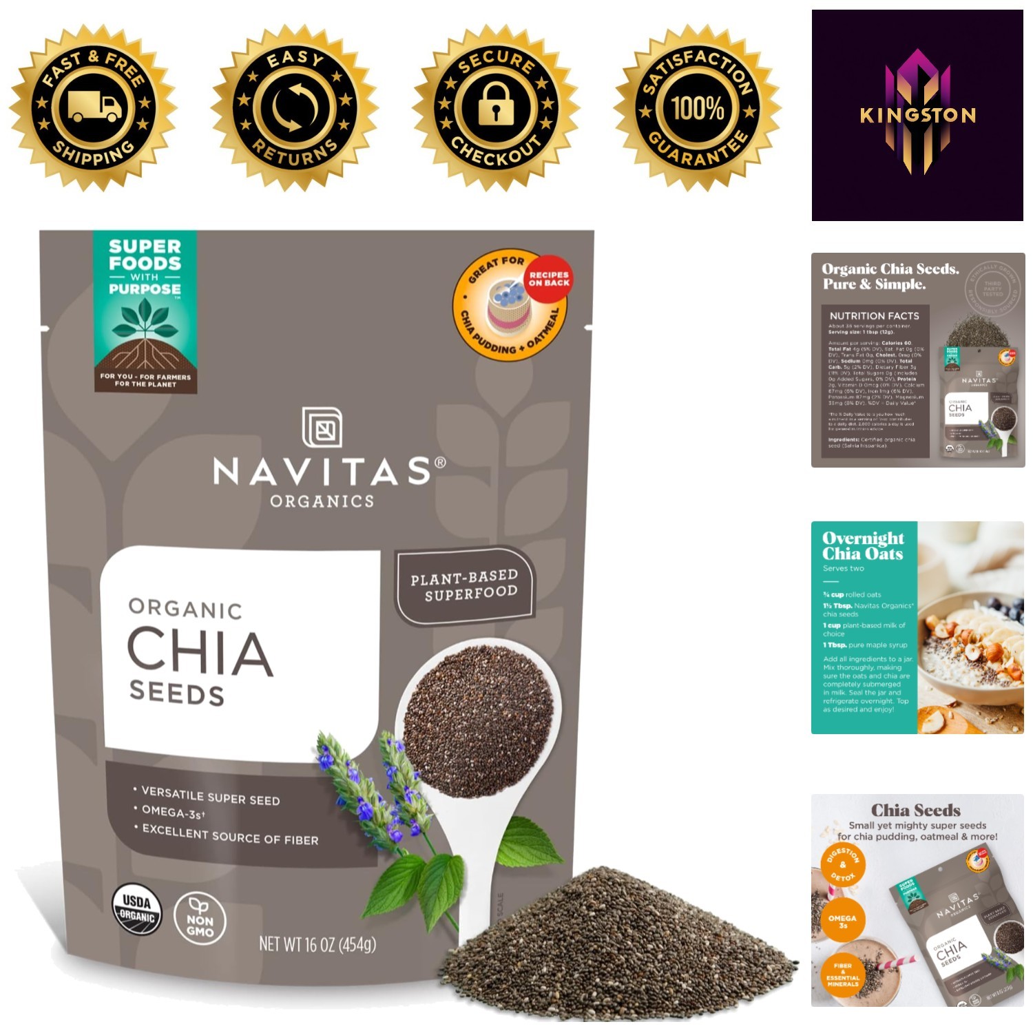 USDA Organic Chia Seeds – Nutrient-Dense Superfood for Smoothies & More (16oz)