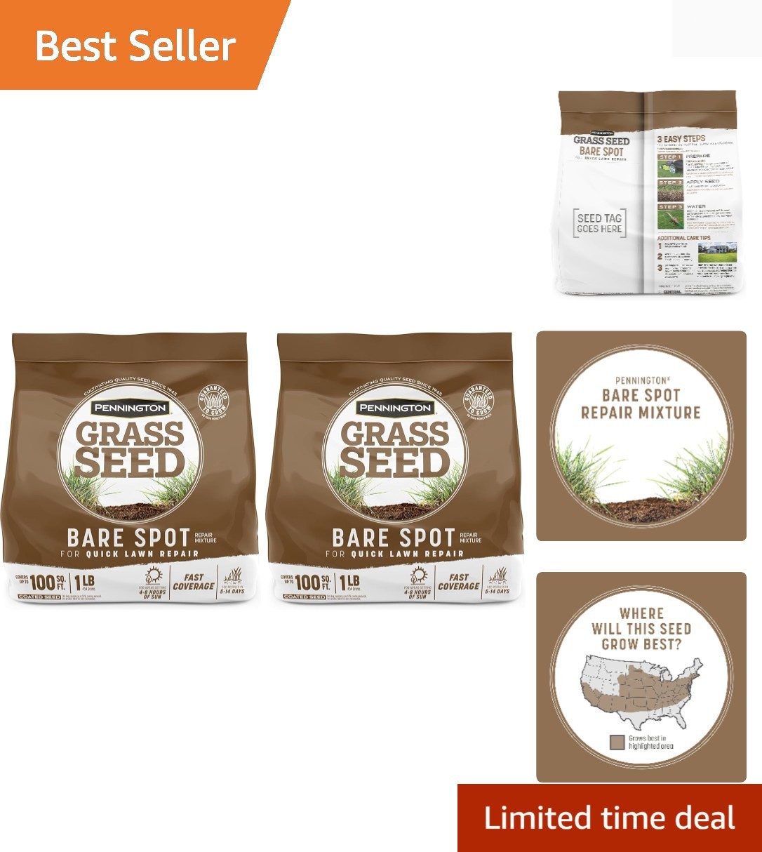 Bare Spot Repair Grass Seed Mixture – Central 1 lb Pack of 2