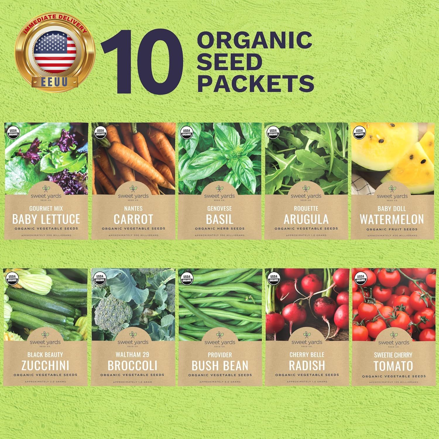 Organic Seeds Essential Variety Pack – 10 Individual Packs – 2026 Season – Summe