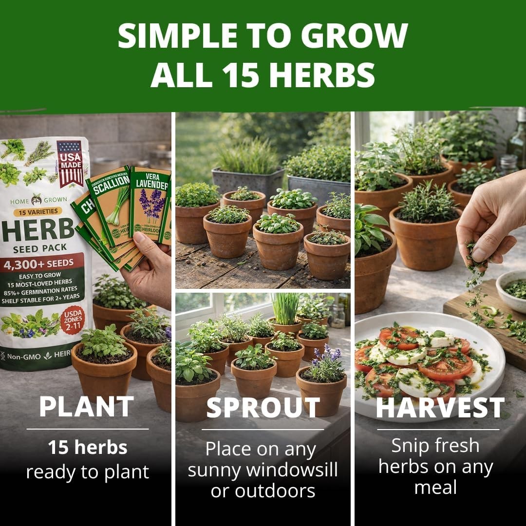 Grow Your Own Herbs: 15 Variety Non-GMO Seed Pack for All Skill Levels