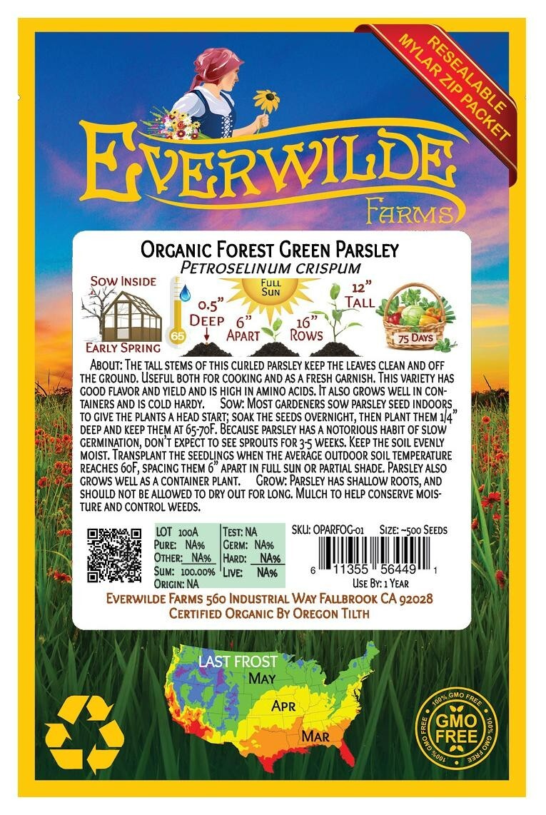 500 Organic Forest Green Parsley Seeds – Everwilde Farms Mylar Seed Packet