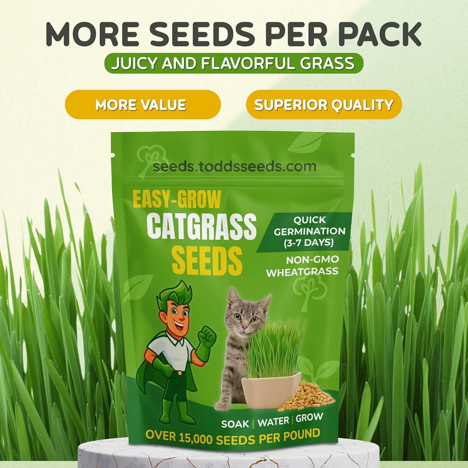 Todd’s 1lb Cat Grass – Easy to Grow, 100% Chemical-Free & Non-GMO for All Breeds