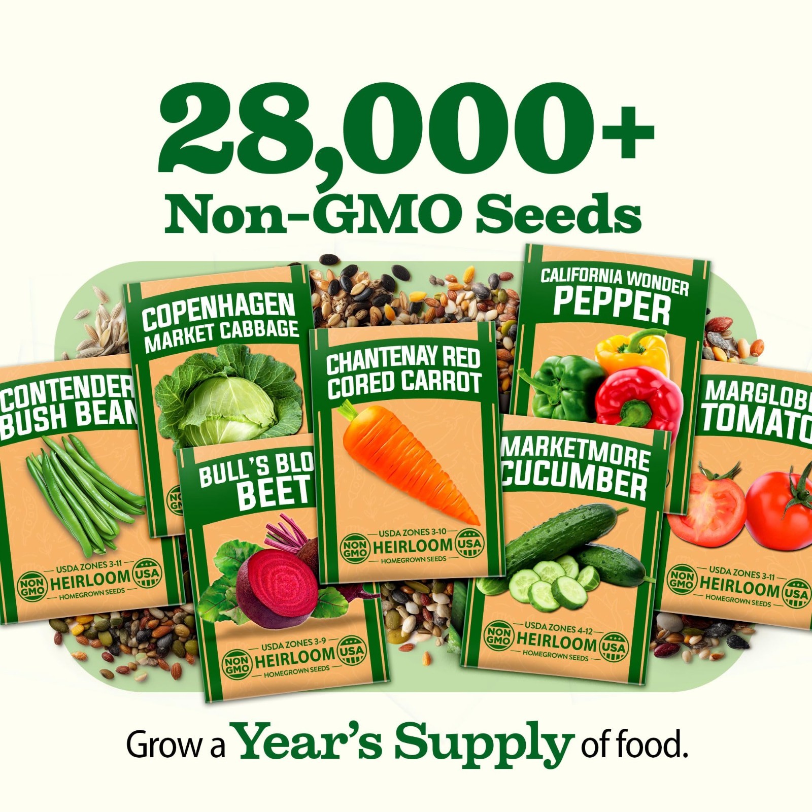 55 Variety Survival Seed Vault – 28,000+ Heirloom Non-GMO Seeds for Year-Round G