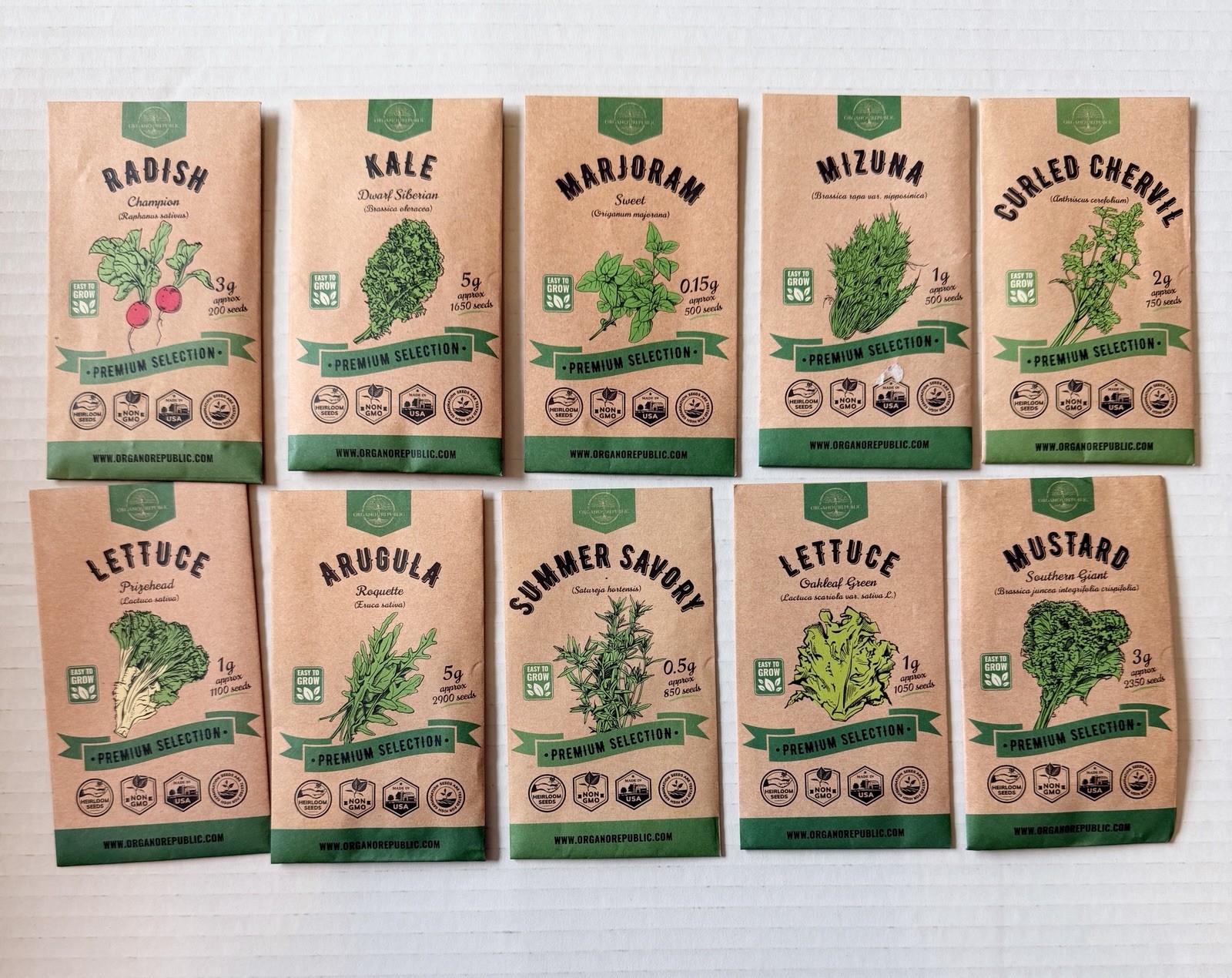Lot Of 10 Heirloom Non-GMO Made In USA Greens Spring Mix Arugula Lettuce Kale