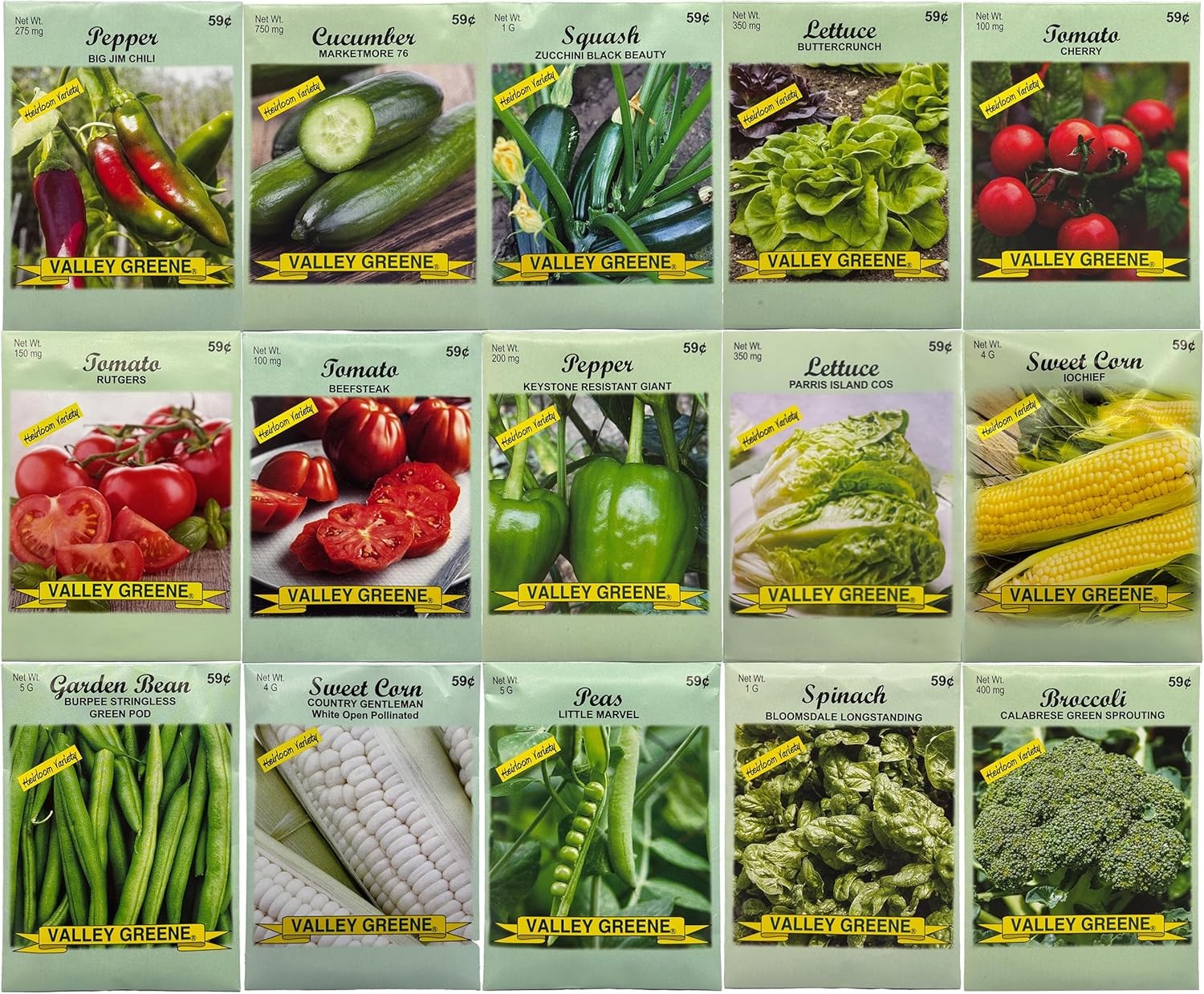 15 Pack Vegetable Garden Seeds – Deluxe Heirloom Variety Pack, Non-GMO, Perfect
