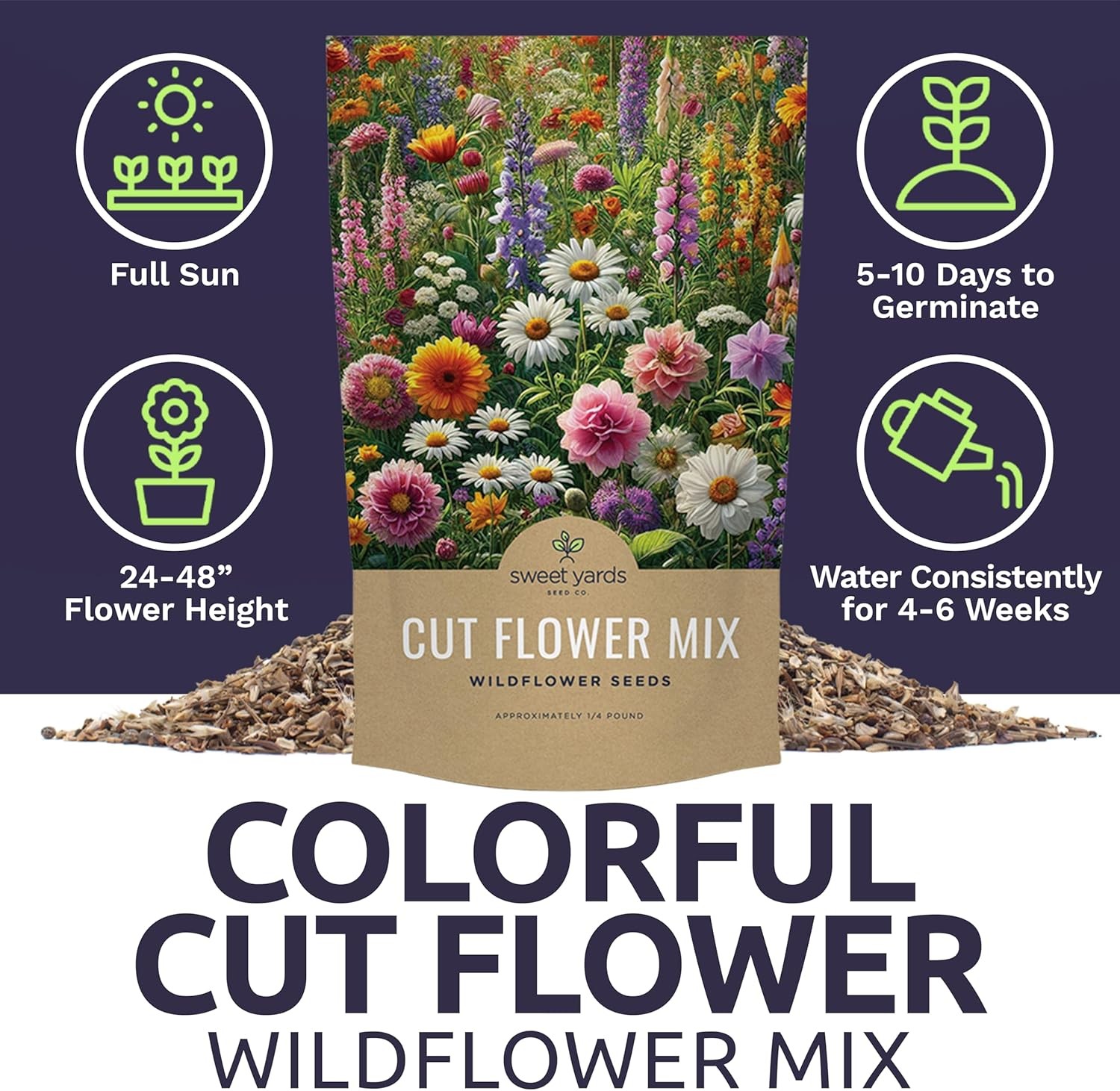 Cut Flower Garden Seeds – Bulk 1/4 Pound Bag – Over 30000 Fresh Open Pollinated