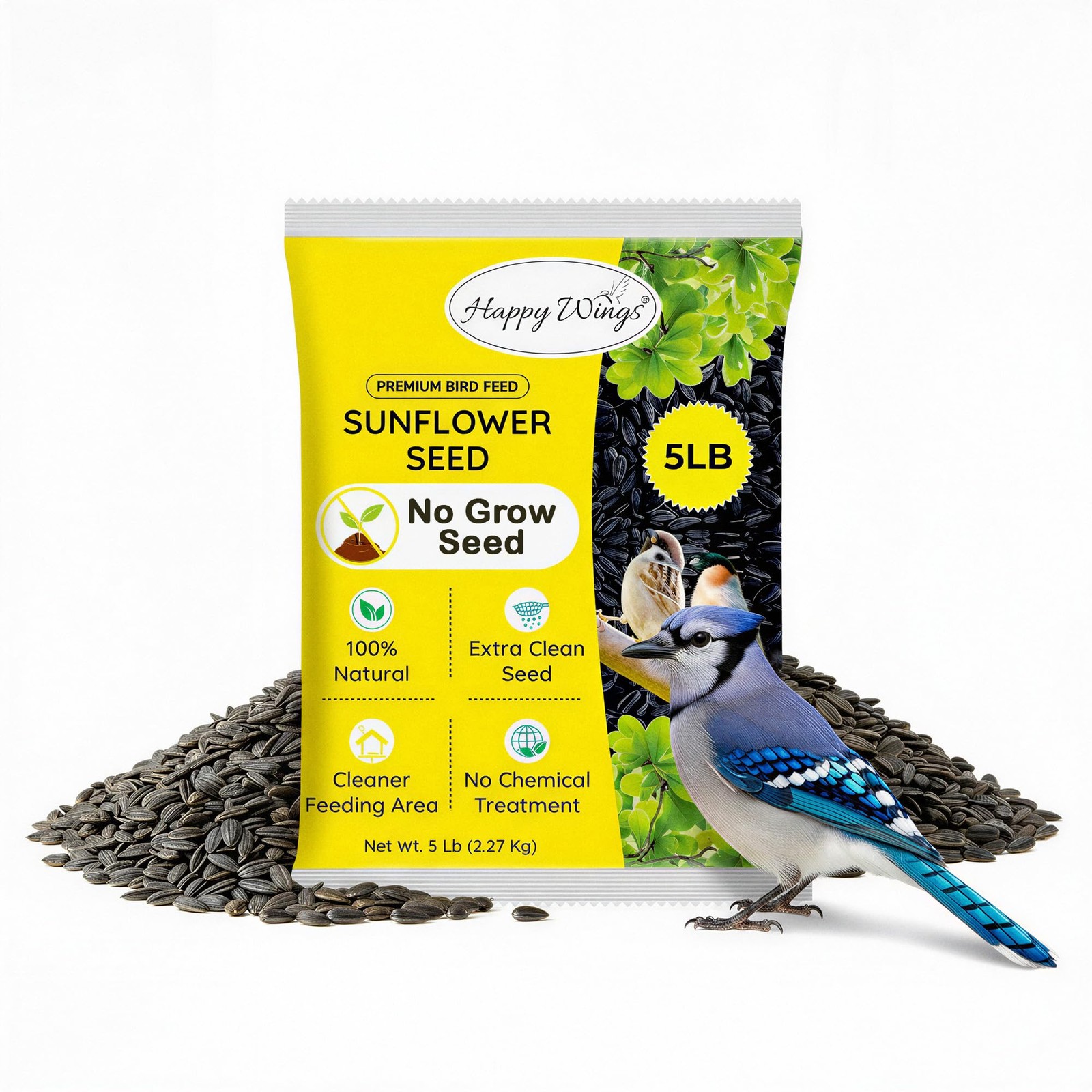 Wings Black Oil Sunflower Seeds Wild Bird Food- 15 Pounds | No Grow Seed | Bird