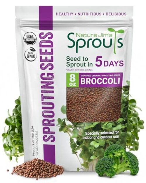 Nature Jim’s Organic Broccoli Sprouting Seeds – Non-GMO, Rich in Sulforaphane,