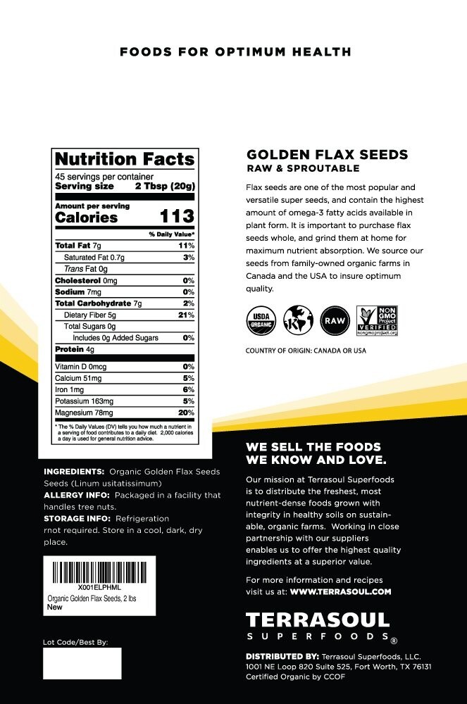 Organic Golden Flax Seeds 4 Lbs (Pack of 2) – High Fiber & Omega Nutrition