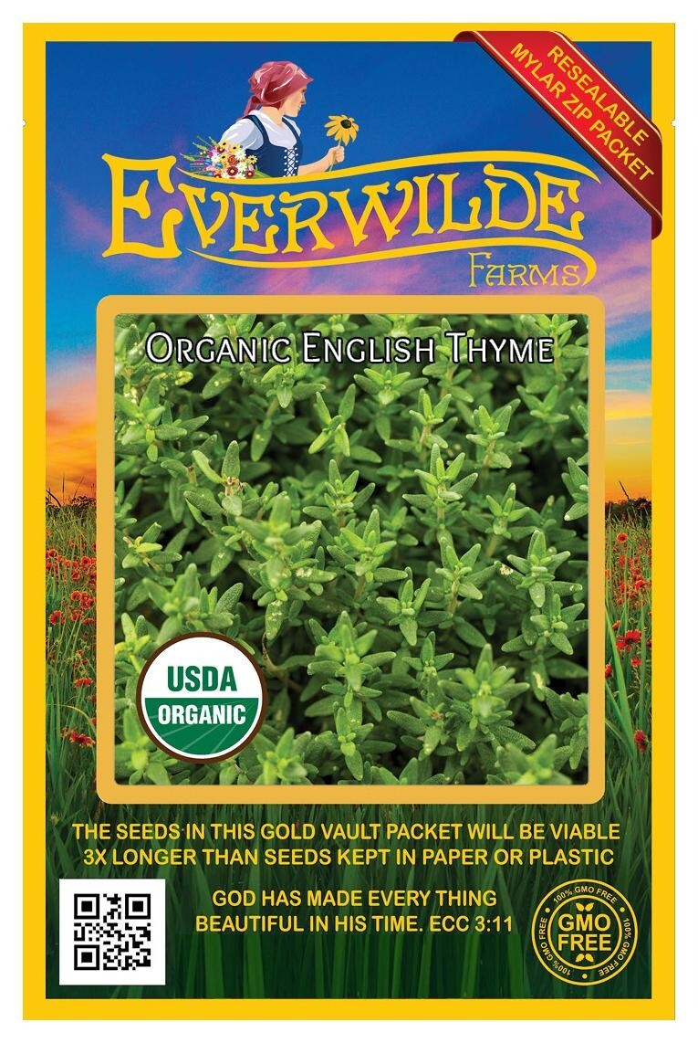 500 Organic English Thyme Organic Herb Seeds – Everwilde Farms Mylar Seed Packet