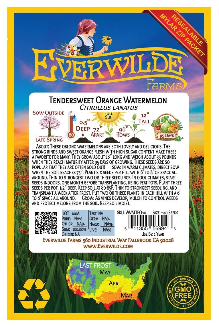 1 Oz Tendersweet Orange Watermelon Seeds – Everwilde Farms Mylar Seed Packet
