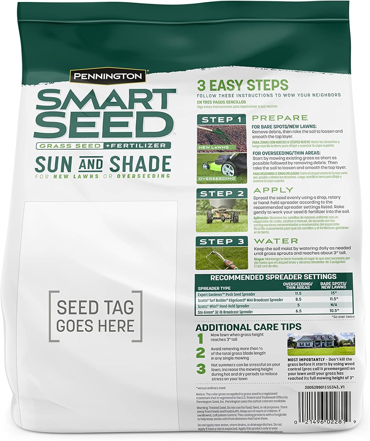 Smart Seed Sun and Shade Tall Fescue Grass Seed Mix for Southern Lawns 3 Lb
