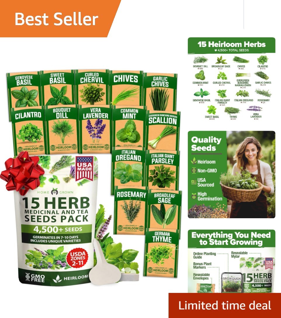 Perfect Gardening Gift: 15 Non-GMO Herb Seeds Set with Comprehensive Grow Guide