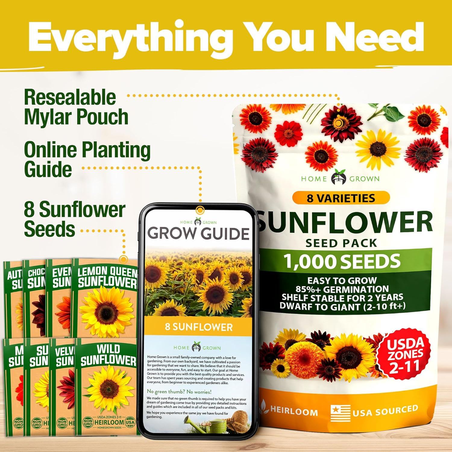 Sunflower Seeds for Planting | Varieties |1000+ Non-Gmo Sun Flower Seeds Packet