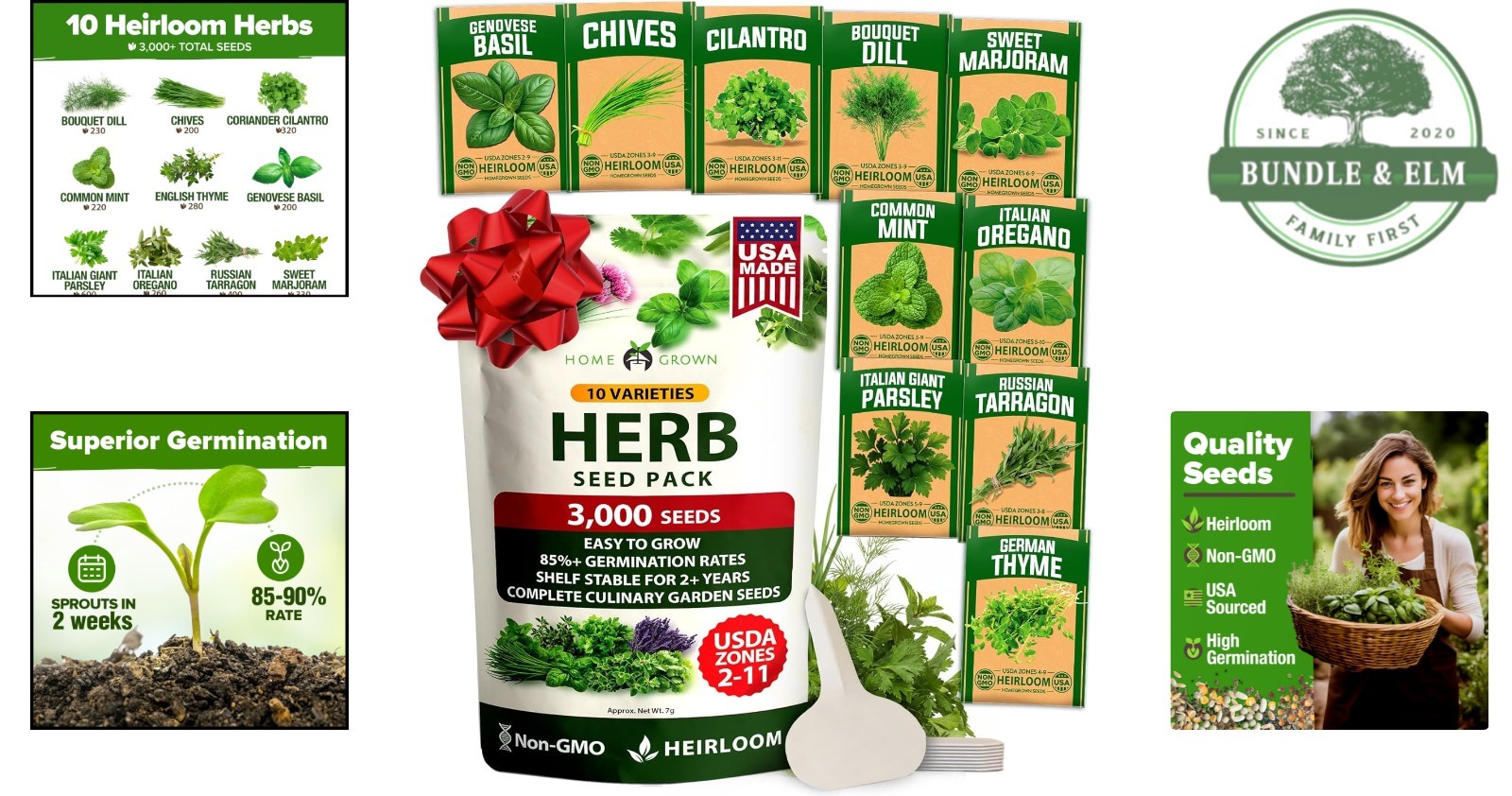 Complete Herb Growing Kit with 10 Culinary Seeds & Bonus Guide for Beginners