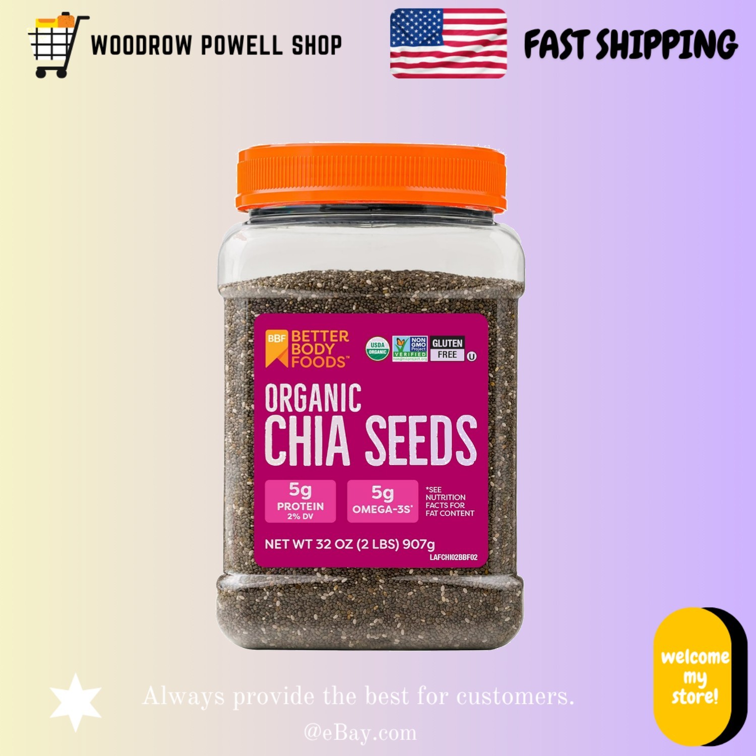 Organic Chia Seeds 2lb Omega 3 Non GMO Gluten Free Keto Fiber Rich