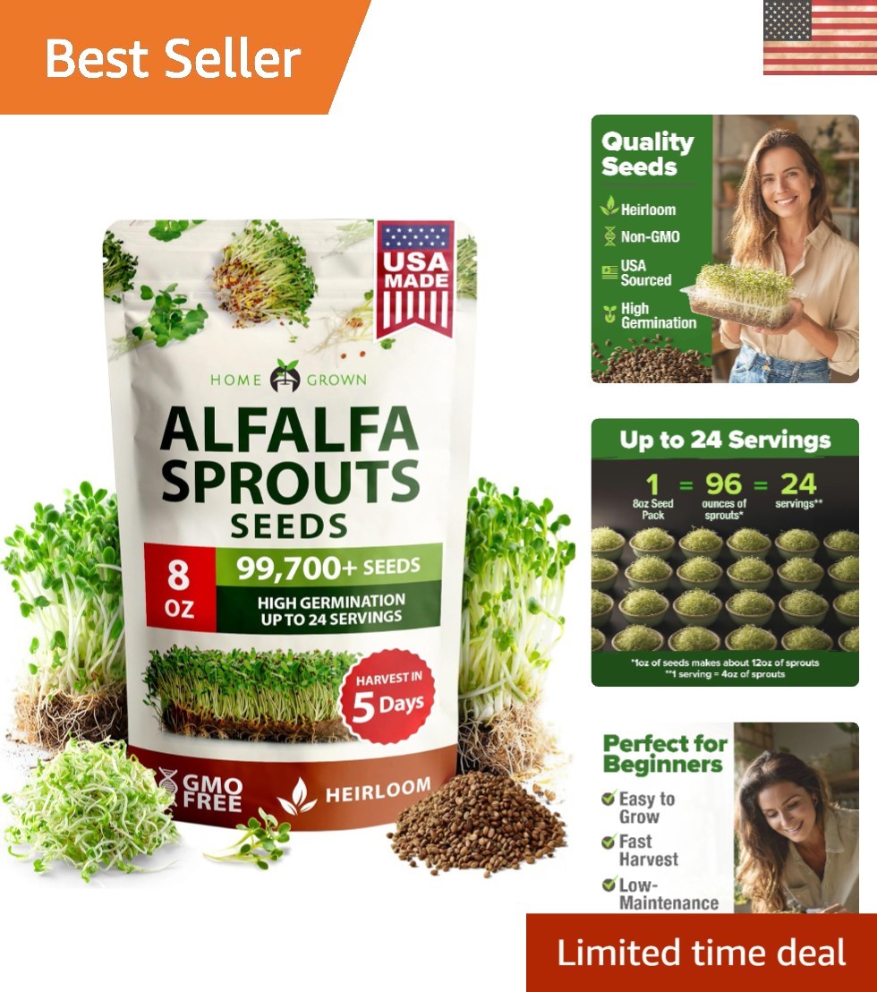 Healthy 8 oz Alfalfa Sprout Seeds, Low Maintenance for -Round Indoor Gardens