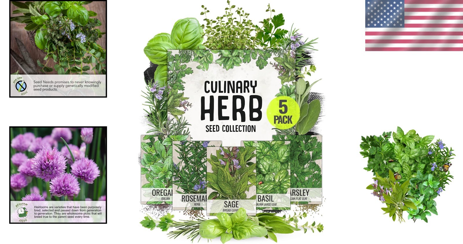 Grow Your Own Heirloom Indoor Herb Garden with 5 Fresh Non-GMO Seed Varieties