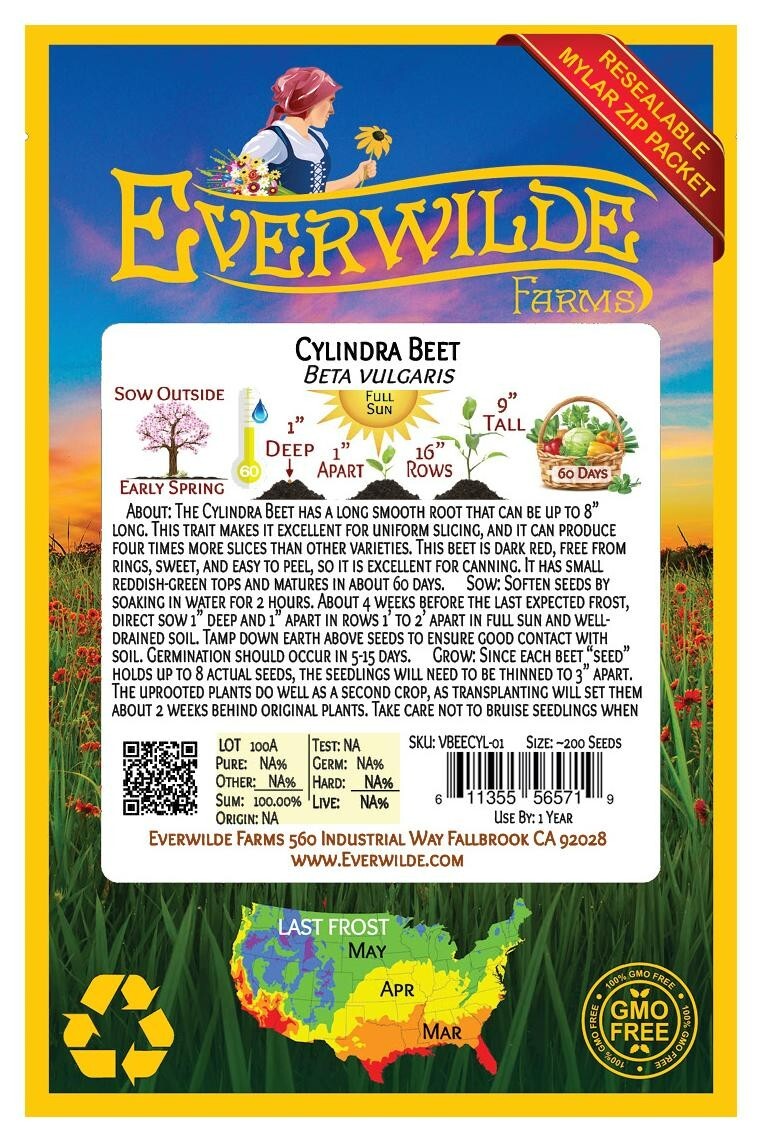 200 Cylindra Beet Seeds – Everwilde Farms Mylar Seed Packet