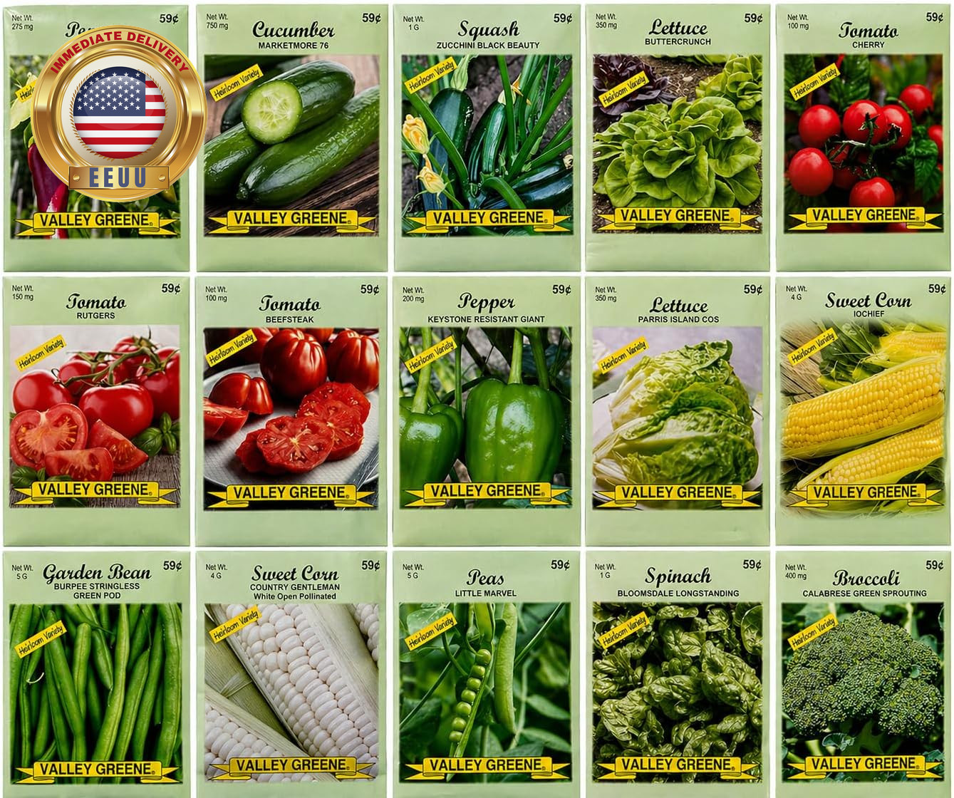 15 Pack Heirloom Vegetable Seeds Variety Pack for Home Garden Planting | Complet