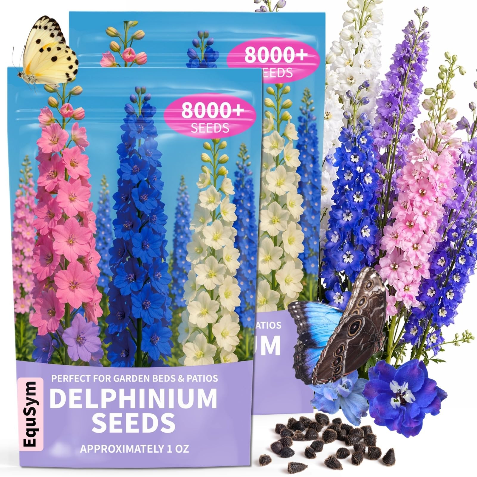 Mixed Color Rocket Larkspur Delphinium Consolida ajacis Seeds 2 Pack